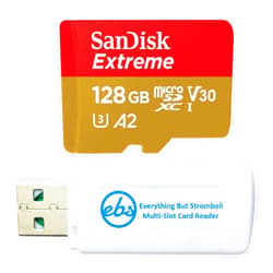 SanDisk Extreme 128GB MicroSDXC Memory Card for DJI Pocket 2 Osmo Series UHS-1 U3 / V30 A2 4K Class 10 Speed Grade 3 (SDSQXA1-128G-GN6MN) Bundle with 1 Everything But Stromboli SD & Micro Card Reader