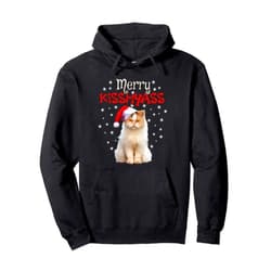 Merry KissMyAss Cat Shirts X-mas humor for adults Merry KissMyAss Cat Cute Cat with Christmas Santa Hat Pullover Hoodie