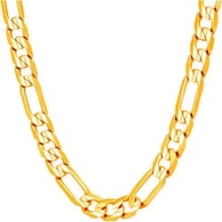 LIFETIME JEWELRY 7mm Figaro Chain Necklace Diamond Cut 24k Real Gold Plated