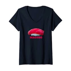 Japanese Cuisine from Sushi & Sukiyaki to Sake Womens Maguro Tuna sushi Nigiri Costume Funny Japanese food Sashimi V-Neck T-Shirt
