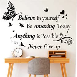 Sinekong Inspirational Wall Stickers Quotes Letter Wall Art Stickers Motivational Removable Wall Decor Positive Word Butterfly decals Peel and Stick for Bedroom Living Room Hallways Family Office Classroom