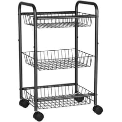 SONGMICS 3-Tier Metal Rolling Cart on Wheels with Baskets, Lockable Utility Trolley with Handles for Kitchen Bathroom Closet, Storage with Removable Shelves, Black UBSC03BK