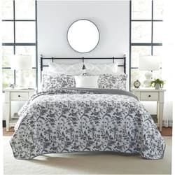 Laura Ashley Home - Queen Quilt Set, Cotton Reversible Bedding with Matching Shams, Home Decor for All Seasons (Amberley Black, Queen)