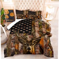 Tailor Shop Deer Comforter Sets for Boys Kids Teens,American Flag Camo Bedding Sets Queen Size Hunting Comforter Sets Woodland Moose Wildlife Forest Bed Set, with 1 Comforter 2 Pillowcase…