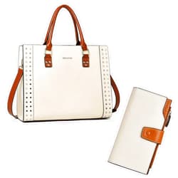 BOSTANTEN Women Leather Handbags Shoulder Purses Top Handle Satchel Shoulder Bag Work Tote and Womens Leather Wallets RFID Blocking Large Capacity Credit Cards Holder Phone Clutch Apricot