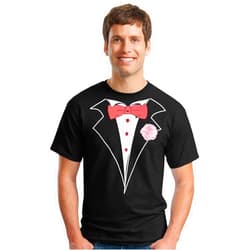 Art2Shirt Gildan Classic Tuxedo T-Shirt with Red Tie and Carnation- Small,Black