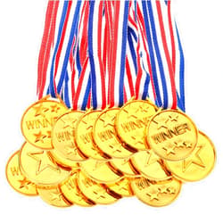 Gejoy 30 Pieces Gold Plastic Winner Award Medals, Olympic Award Medals, Gymnastics Field Day Awards Medals for Sports, Competition, Talent Show, Spelling Bee Birthday Party Favors Gifts