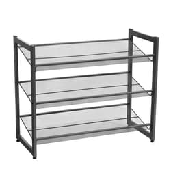 SONGMICS 3-Tier Shoe Rack Storage, Adjustable Metal Mesh Shoe Organizer Stand, Flat or Angled Stackable Shoe Rack Shelf for 9-12 Pairs, Shoe Tower for High Heels, Sneakers, Closet, Entryway, Ink Black
