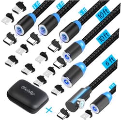Utotrip Magnetic Charging Cable,(7-Pack,1ft/3ft/3ft/6ft/6ft/10ft/10ft) Magnetic Phone Charger,3-in-1 USB Magnetic Cable Compatible Micro USB,Type C(Black,Gen 1)