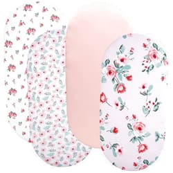 Tontukatu Bassinet Sheets 4 Pack Compatible with ANGELBLISS Baby Bassinet, Koolerthings (3 in 1) Baby Bassinet, Pamo Babe and Ihoming Bedside Bassinet,Stretchy Ultra Soft Floral/Pink, TTJK*SH415