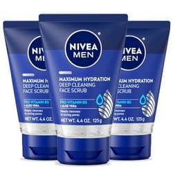NIVEA MEN Maximum Hydration Deep Cleaning Face Scrub With Aloe Vera, 3 Pack of 4.4 Oz Tubes