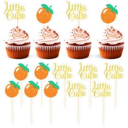 Salbsever 24 Pcs Little Cutie Cake Topper Orange Cupcake Toppers Glitter Orange Cupcake Picks for Birthday Party Tangerine Theme Fruit Party Cake Decoration Supplies