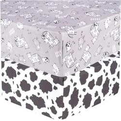 Sammy & Lou Cottage Cow 2-Pack Microfiber Fitted Crib Sheet Set, Fits Standard Crib Mattress 28 in x 52 in; Fully Elasticized,