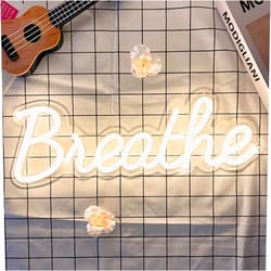 DIVATLA Breathe Neon Sign for Wall Art, USB Powered, Hanging Neon Sign for Yoga Studio Wall, Home, Bedroom, Reading Room Decoration by , Size 17x6 inches, Warm White