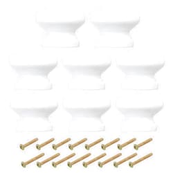 PATIKIL 1-1/8 Inch Cabinet Knobs, 8 Pcs Round Drawer Dresser Knobs Wood Handles Knobs Drawer Pulls with Screws for Kitchen Cupboard Furniture Door, White