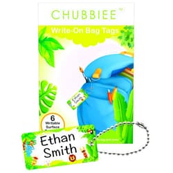 CHUBBIEE Child ID Bag Tags, Write-On Kids Name Tags for Backpack, Lunchbox & Diaper Bag, Great for Preschool & Daycare, Pack of 6 (Green Forest)