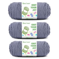 Besgeer Yarn for Crocheting, Knitting, Tufting, Craft, 3 Pack of 100g/3.5oz Crochet Yarn, 4 Medium (Worsted), 327 Yards - Acrylic (Gray)