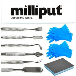 Creative Crafters Milliput Plumbers Putty 10 Piece Set, Superfine White - with Sculpting Tools, Sanding Pad and Gloves - Ceramic Tile, Fiberglass Tub, Bath, Sink and Porcelain Repair Kit - 2 Part Epoxy Modeling Clay