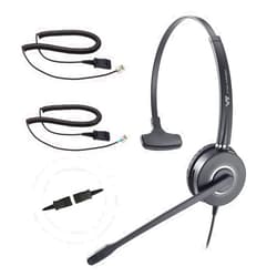 VT Telephone-Headset Microphone Noise-Cancelling Headphone QD - Quick Disconnect Call Center Headset with RJ09 Cables Compatible with Polycom,Yealink,Grandstream,Snom,Fanvil,Mitel Phones (Mono)