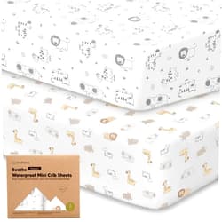 KeaBabies 2-Pack Pack and Play Sheets, Waterproof Mini Crib Sheets Fitted - Organic Cotton Pack N Play Sheets for Graco Pack and Play Mattress, Playard Baby Crib Sheets, Neutral for Boy,Girl,Toddler (KeaSafari)