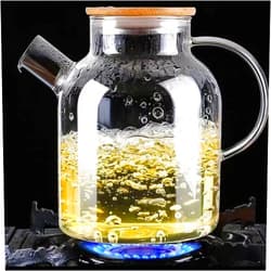 BanYakong Glass Teapot,Stovetop Microwave Safe, Glass Borosilicate Teapot with Removable Filter Spout,Glass Teapots with Bamboo Lid, Teapot for Loose Leaf and Blooming Tea(61.5oz)