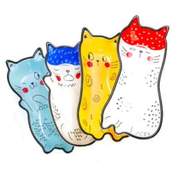 Yesland 4 Pack Ceramic Appetizer Plates, 8 Inch Small Cartoon Cat Themed Appetizer Dishes Cute Cat Plates Spoon Rests for Sushi, Condiments, Salad Add-One, Cookies, Small Snacks, Olives, Nuts