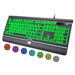 HeengYanson Large Print Backlit Computer Keyboard, 7-Color Backlit Keyboard with Wrist Rest, USB Plug-and-Play, Oversize Letters Keys Easy to See and Type, Wired Light Up Keyboards for Laptop, PC, Gaming