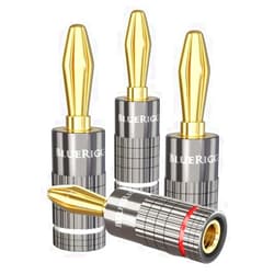 BlueRigger Banana Plugs 2 Pairs / 4 pcs (Closed Dual Screw) - 4 Pack Gold Plated Speaker Plugs Connector for Speaker Wire, Amplifier, Receiver, Banana Wall Plate, Home Theater