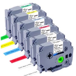 RAEMALL 6 Pack Replacement for Brother P Touch Label Maker Tape, TZe Tz Tape 12mm 0.47 Laminated White/Clear/Red/Yellow/Blue/Green Use for Brother P-Touch Label Maker PT-D210 PT-H110 PT-D220 D400AD