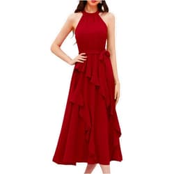 GRACE KARIN Women's 2024 Summer Sleeveless Halter Neck Ruffle Hem Split Flowy Swing Long Midi Dress with Belt