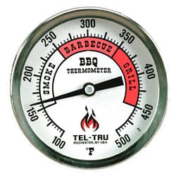 Tel-Tru BQ300 Barbecue Thermometer, 3 inch Aluminum Zoned dial, 4 inch stem, 100/500 Degrees F