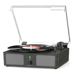 Udreamer Vinyl Record Player with Build in Speakers Vintage Portable Turntable Supports Bluetooth Receiver USB Input,AUX Input,RCA Line Out,3 Speed and Headphone Jack Wooden Black
