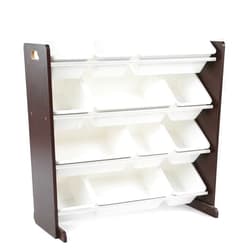 Humble Crew Modern Toy Organizer with 12 Bins, Espresso/White