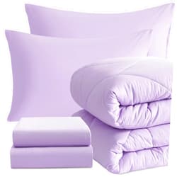 NTBAY Twin Comforter Set with Sheets, 5 Pieces Soft and Breathable Twin Bedding Set, Twin Bed in a Bag, Down Alternative Comforter Set Solid Color All Season, Kids Bedding Set, Light Purple