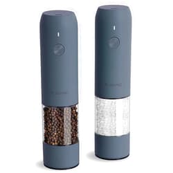 TLYSXPRO Electric Salt and Pepper Grinder Set with USB Rechargeable, Automatic One Hand Operation with Adjustable Coarseness, Pepper Mill Grinder Refillable with LED Light (2 Packs, Blue-Grey)