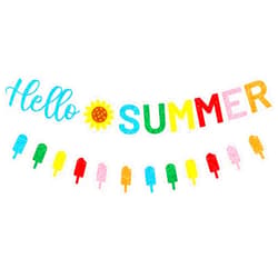 CAVLA Glitter Hello Summer Banner with Sunflower Signs and Colorful Glittery Popsicle Banner Hello Summer Ice Cream Garland Banner Summer Birthday Party Fireplace Mantle Decorations Supplies