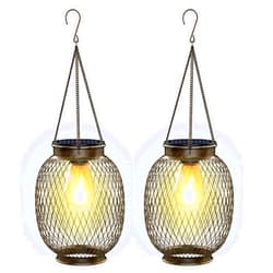 Collasis Solar Lanterns Outdoor Waterproof,Collasis Vintage Hanging Solar Lights Outdoor IP65 Waterproof Decorative Lanterns Lighting for Yard Garden Patio Pathway Gazebo Decor,Copper,2 Pack