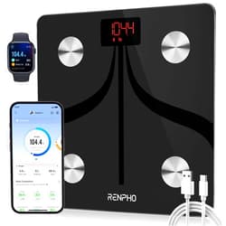 RENPHO Smart Scale for Body Weight, USB-C Rechargeable Digital Bathroom Scale, Electronic 13 Body Composition Monitor with Smartphone App, 396 lbs, Black, Elis 1 (11 inch)