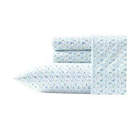 Laura Ashley - Queen Sheets, Super Soft Cotton Percale Bedding Set with Match Pillowcases, Breathable Essentials (Evie Blue, Queen)