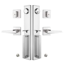 TMC Double Door Handlset for Front Door Brushed Nickel Finish (Keyed Entry Handle and Dummy Hanlset Set),MDHST2016SN-DOUBLE-1