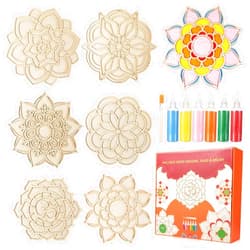 Colingmill 14 Pcs Rangoli Mandala Sand Art Kits, Reusable Wooden Mandala Base, Vibrant Rangoli Powder Colors with Brush Included Reusable Rangoli with Sand for Home Decoration, Happy Diwali