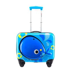 GinzaTravel 3D Little Whale Cute Children's Luggage Sit and Ride Trolley Case 18-inch Universal Wheel Travel Case for Boys and Girls
