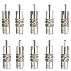 Aniann 10 Pack F Type Female to RCA Male Coaxial Cable Adapter, Straight Coupler Adapter Connector for Video Audio (Nickel Plated)