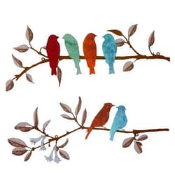 KUYYFDS Metal Wall Decor, 2PCS Vivid Birds on Branch Metal Bird Wall Art, Hanging Bird Pictures Decor, Rustic Ornaments for Balcony Garden Home