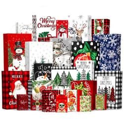 Horaldaily 24 Christmas Gift Paper Bags Bulk with handles Wrapping Xmas Holiday Presents(6 Jumbo,6 Large,6 Medium,6 Small)