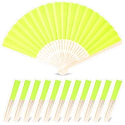 JOHOUSE Foldable Bamboo Fans, 12PCS Eastern Style Handheld Fan Japanese Chinese Fan for DIY Decoration Wedding Dancing Party Summer Green