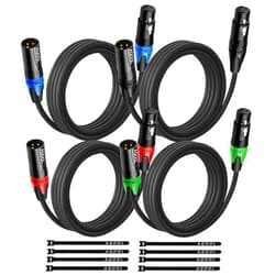 AQOOL 10FT XLR Cables, Gold-Plated 3 Pin XLR Microphone Cable, XLR Male to Female Speaker Cables, Colored Connector 10 Feet Balanced XLR Mic Cord, Ideal for Microphone Audio Mixer Light (4 Packs)