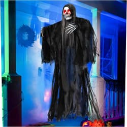 JOYIN 59” Halloween Animated Hanging Grim Reaper Outdoor Decorations with Glowing Eyes and Creepy Sound, Halloween Skeleton Ghost Decoration for Haunted House Prop Graveyard Lawn Indoor Party Supplies