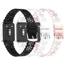 VOMA 3 Pack Sport Bands Compatible with Samsung Galaxy Fit 3, Slim Lace Breathable Rose Hollowed-out Soft Silicone Replacement Straps Wristbands for Galaxy Fit3 SM-R390 Smart Watch Women Men
