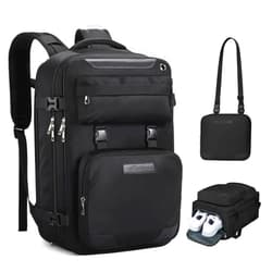 Maelstrom Travel Backpack for Women Men,25L Laptop Backpack Fits 17-Inch Laptop,Waterproof Carry On Backpack for Airplanes with Detachable Crossbody Bag&Shoe Compartment,Black, Medium